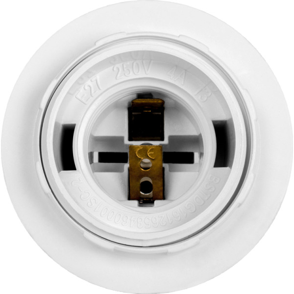 Пластиковый патрон E.Next e.lamp socket with nut.E27.pl.white Е27 с гайкой белый (s9100016) - фото №1