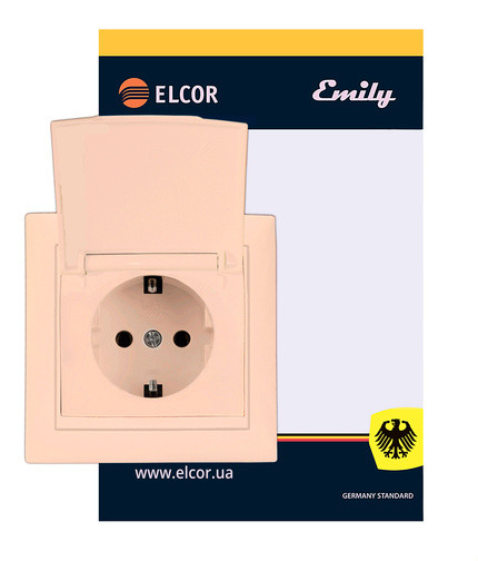 Розетка Elcor Emily 9215 (211580) із заземленням із захисними шторками з кришкою (кремовий) - фото №1