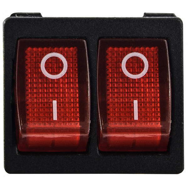 Переключатель Аско-Укрем KCD1-6-2101N R/B (0-I) с подсветкой 2-х клавишный красный (A0140040084) - фото №1