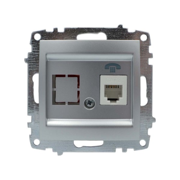 Розетка ELBI ZENA Silverline серый металлик телефонная без рамки ( 609-011000-221 )