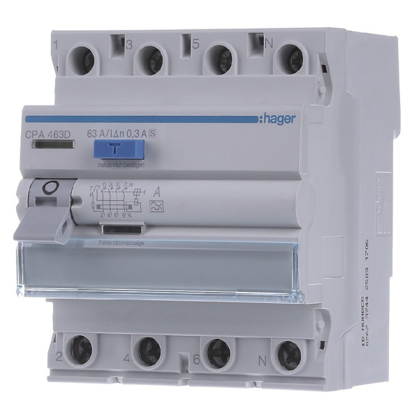 ПЗВ Hager CPA463D 4P 6кА 63A 300мА A S
