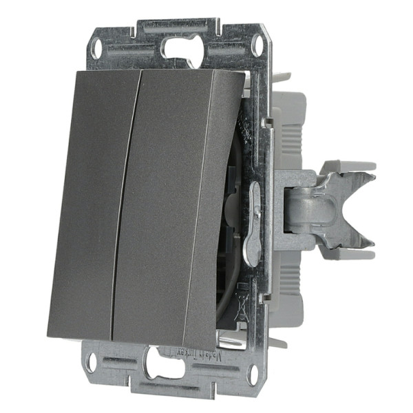 Перемикач 2-клавішний без рамки сталь Asfora, EPH0600162 - фото №1