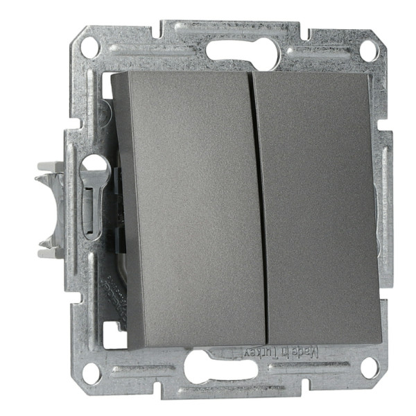 Перемикач 2-клавішний без рамки сталь Asfora, EPH0600162 - фото №4