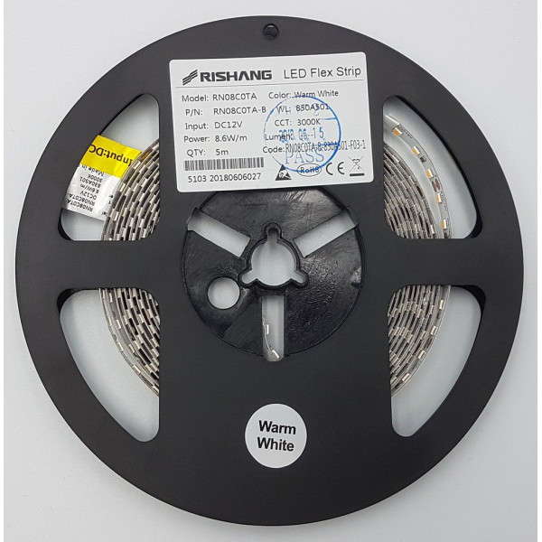 LED стрічка RISHANG 120-2835-12V-IP20 8,6W 818Lm 3000K 5м (RN08C0TA-B-WW) - фото №4