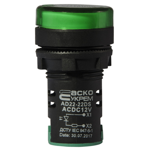 Сигнальна арматура Аско-Укрем AD22-22DS 12В AC/DC зелена (A0140030162) - фото №1