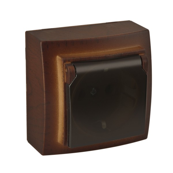 Розетка Nilson Themis орех 1-я с заземлением с крышкой ( 26271018 )