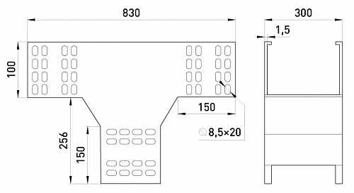 Вертикальный Т-отвод E.Next AGY30-10A 300х100мм - фото №1
