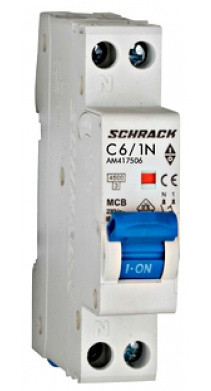 Захисний вимикач 6А 1P+N 4,5кА х-ка, Schrack