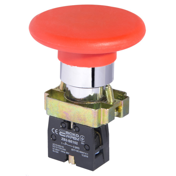 Кнопка-грибок Аско-Укрем XB2-BR42 Ø60мм «Стоп» червона (A0140010015) - фото №1