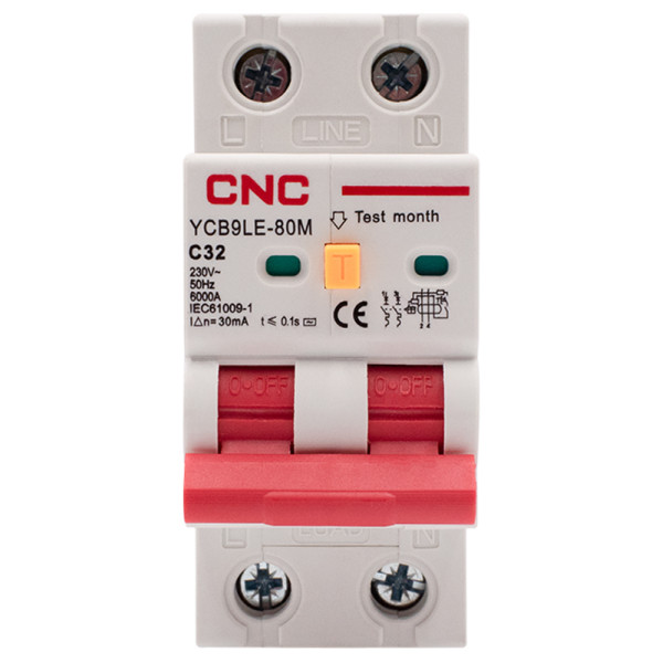 Диференційний вимикач CNC YCB9LE-80M C32А 1Р+N 6кА 30мА (Б00044016) - фото №1
