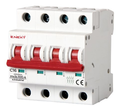 Модульный автоматический выключатель E.Next e.industrial.mcb.100.4.C16 4р 16А C (i0180030)