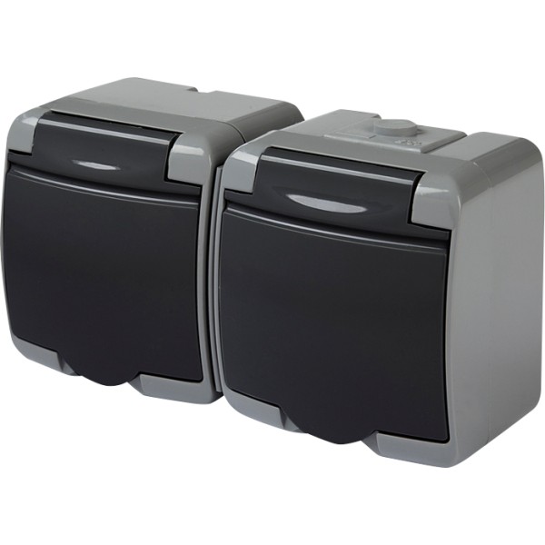 Розетка двухместная Eti Hermetics RHE-2s-SRG с з/к IP54 серая/графитовая крышка (4668107)