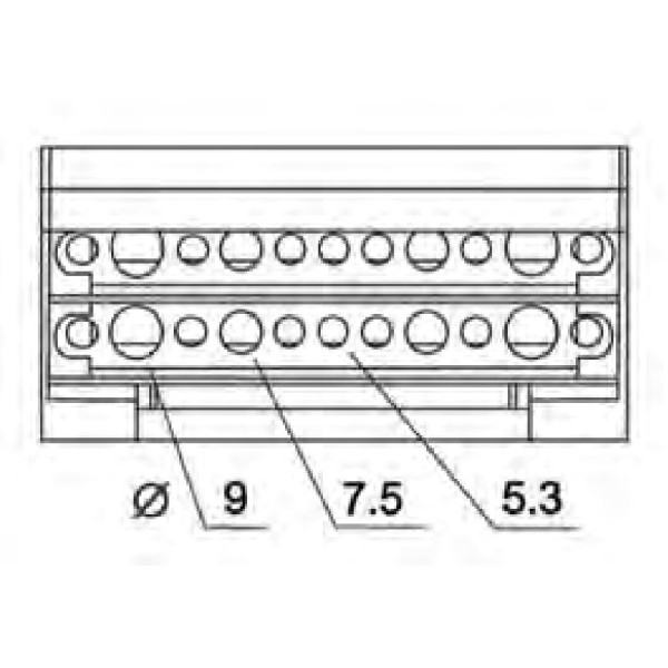 Розподільний клемний блок ETI 001102300 EDB-207 2p L+PE/N 125A на 7 виходів - фото №1