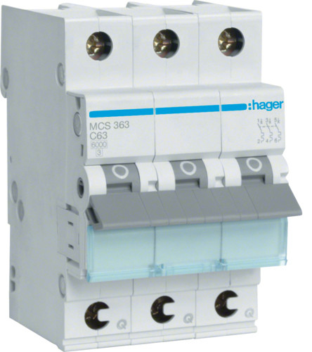 Автоматичний вимикач Hager MCS363 QC 6кА C 63A 3P