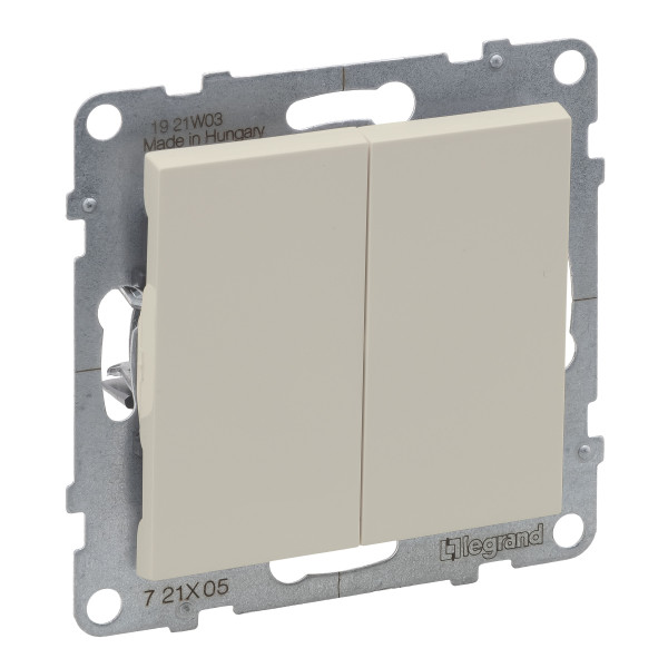 Вимикач двоклавішний 10А з автоматичними клемами Legrand SUNO (слонова кістка) 721205