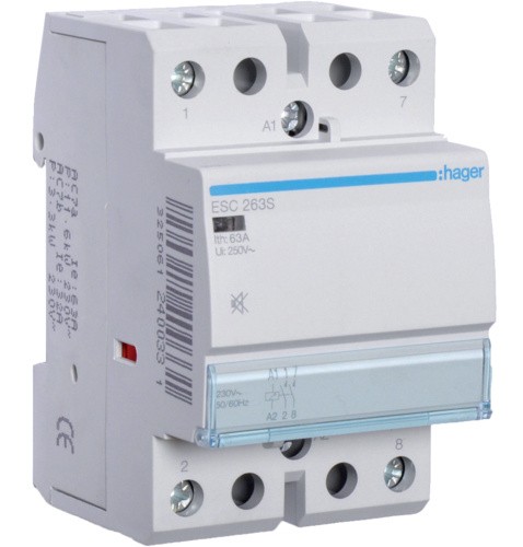 Контактор 63A ESC263s безшумний (2НО, 230В) 3м Hager