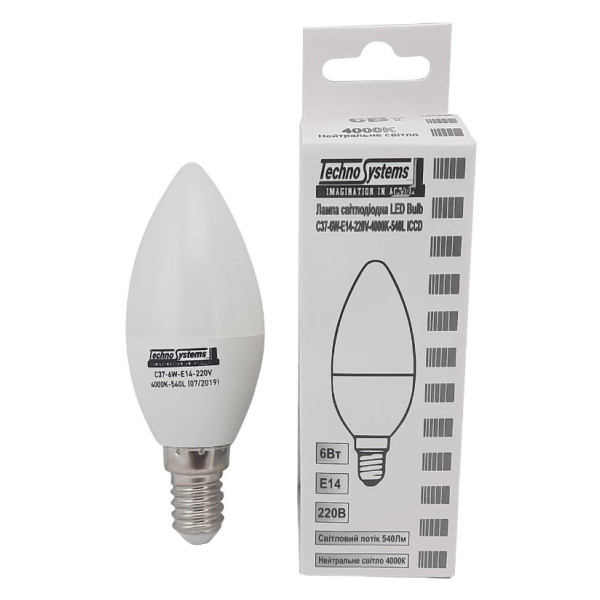 Світлодіодна лампа TNSy LED Bulb-C37-6W-E14-220V-4000K-540L ICCD GOLDEN (TNSy5000039) - фото №3