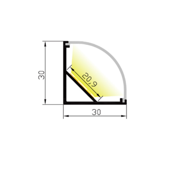 LED-профиль MLG угловой LP3030 с рассеивателем, 2 метра - фото №2