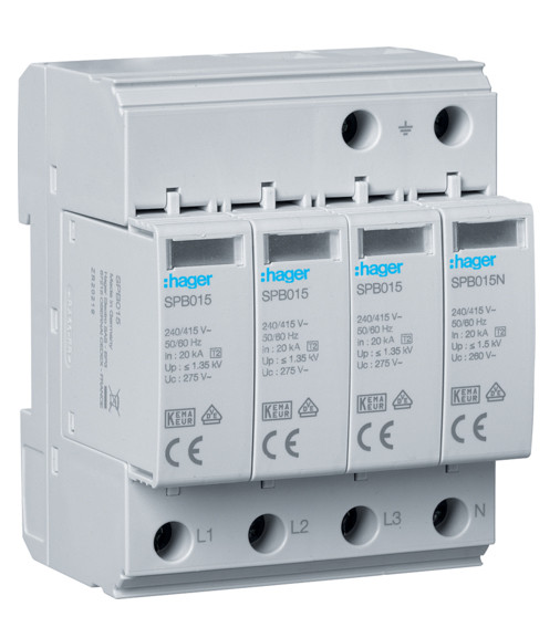 ПЗІП Hager SPB413 T2 4P змінний 40кА TT/TNS з індикацією