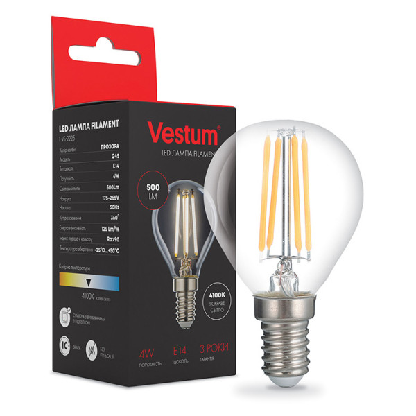 Філаментна лампа Vestum 1-VS-2225 G45 4Вт 4100K E14 - фото №1