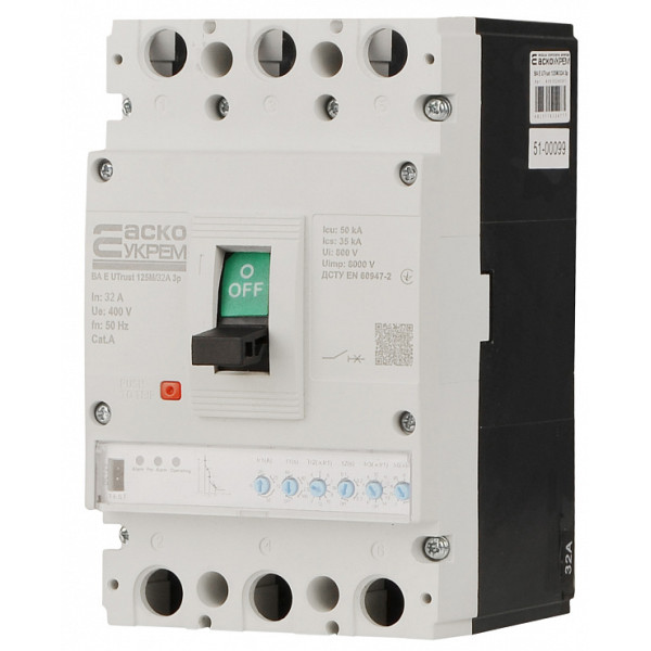 Силовий автоматичний вимикач Аско-Укрем UTrust 125M/32А 3P (A0010260001) - фото №3