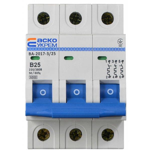 Модульный автоматический выключатель Аско-Укрем ВА-2017/B 3р 25А (A0010170067) - фото №1