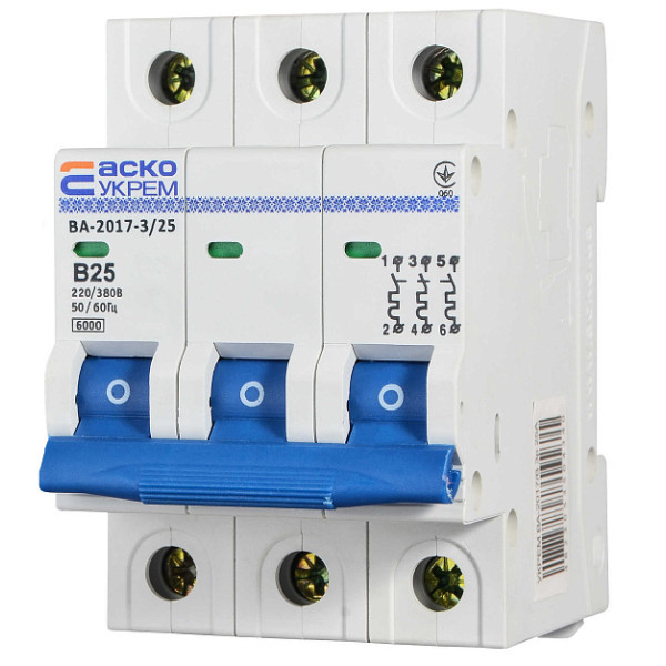 Модульный автоматический выключатель Аско-Укрем ВА-2017/B 3р 25А (A0010170067) - фото №2