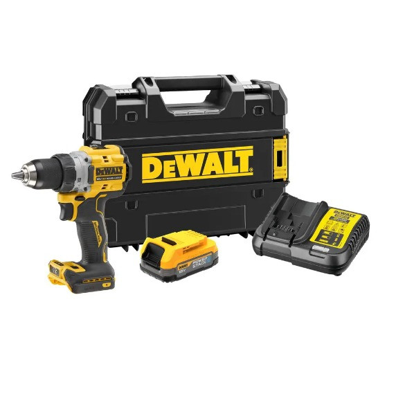 Бесщеточная дрель-шуруповерт DeWALT DCD800E1T XR Li-Ion PowerStack 18В 1,7Ач 90Нм патрон 13мм