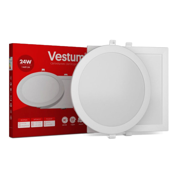 Круглый встраиваемый светильник Vestum 1-VS-5107 24Вт 4000K - фото №1