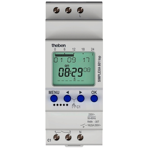 Цифровий таймер Theben SIMPLEXA 601 top із запасом ходу 48год 42 елементи пам'яті
