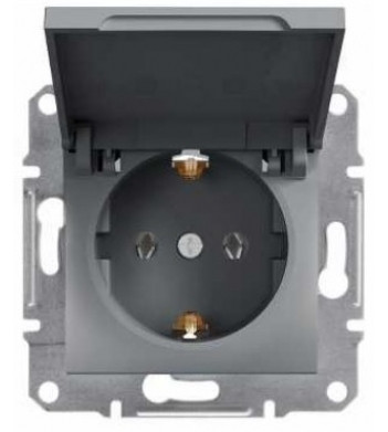 Розетка одинарная и крышкой без рамки сталь Asfora, EPH3100162