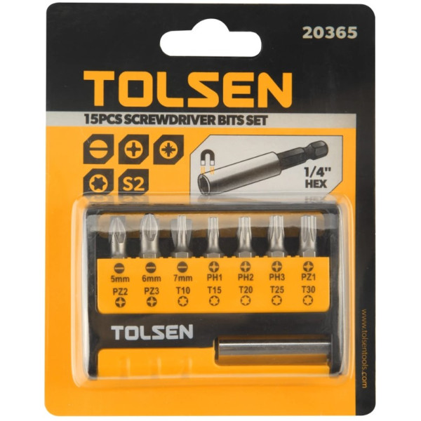 Комплект біт з магнітним тримачем Tolsen (20365) SL-PH-PX-Tx25мм (15шт) - фото №1