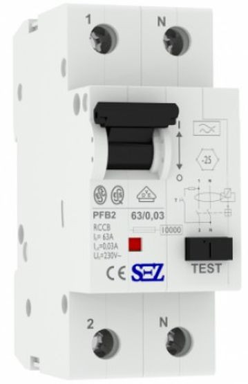 Пристрій захисного відключення (диференціальне реле) SEZ PFB2 63/0,03 1Р+N (PFB2_63/0.03)