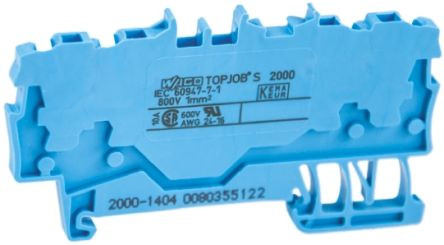 Проходная клемма Wago 2000-1404 для Ex e для использования во взрывоопасных условиях по Eх I (синяя) - фото №2