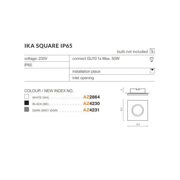 Точечный светильник AZzardo AZ4230 Ika Square Ip65 Bk - фото №3