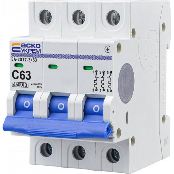 Модульный автоматический выключатель Аско-Укрем ВА-2017/C 3р 63А (A0010170027) - фото №3