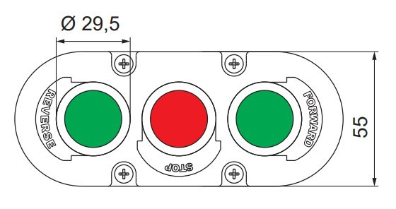 Тримодульний пост кнопки ETI 004771444 ESE3-V6 («FORWARD/STOP/REVERSE» зелений/червоний/зелений) - фото №2