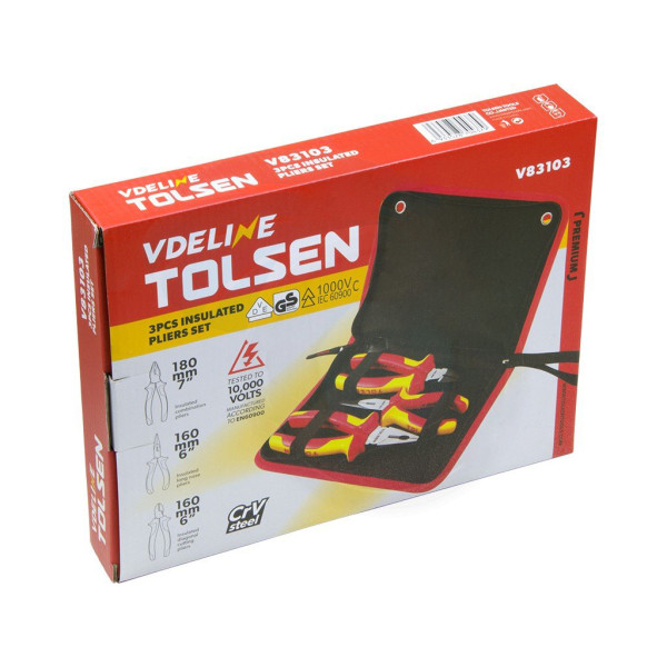 Набір діелектричних плоскогубців Tolsen (V83103) VDE (3шт) Premium - фото №4