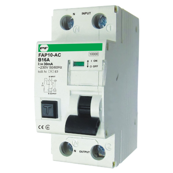 Дифференциальный автомат Promfactor FAP10-AC B 16А/0,03A 2P (1P+N) 10кА (FAP10B16030AC)