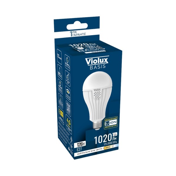 Лампа акумуляторна LED BASIS A80 12W E27 4000K Violux ( 829100 ) - фото №1