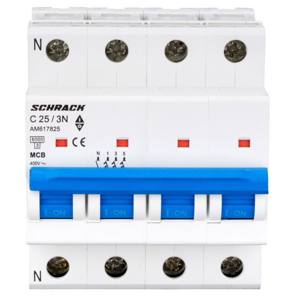 Автоматичний вимикач Schrack AM617825 6кА 25А 3P+N C