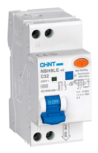 Дифференциальный выключатель Chint NBH8LE-40 1P+N C6 30мА AC 4,5кА (206060)