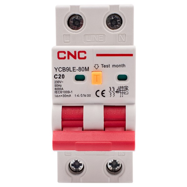 Диференційний вимикач CNC YCB9LE-80M C20А 1Р+N 6кА 30мА (Б00044014) - фото №1