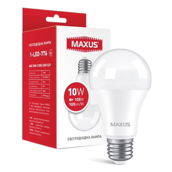 Світлодіодна лампа груша Maxus A60 10Вт 4100K 220В E27 1050лм (1-LED-776) - фото №1