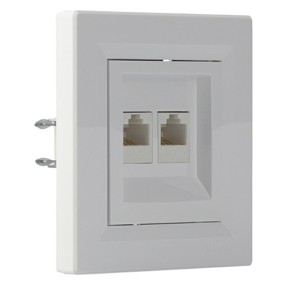 Розетка компьютерная RJ45 кат.5е UTP двойная белая Asfora, EPH4400121 - фото №1