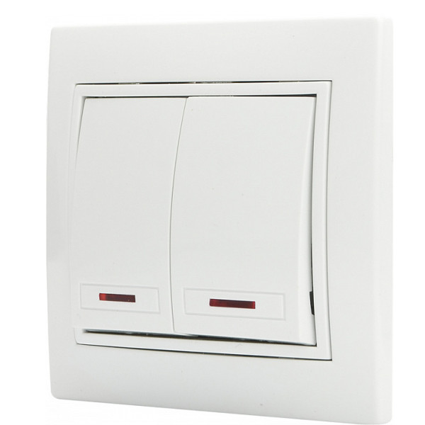 Двухклавишный выключатель Аско-Укрем Fl с подсветкой (BBсб10-2-1-Fl-W)