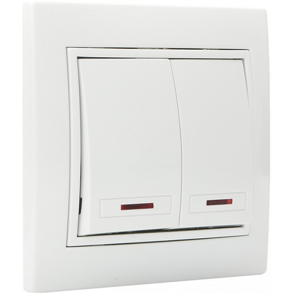 Двухклавишный выключатель Аско-Укрем Fl с подсветкой (BBсб10-2-1-Fl-W) - фото №2