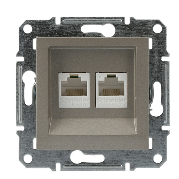 Розетка компьютерная 5eUTP двойная без рамки бронза Asfora, EPH4400169