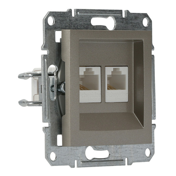 Розетка компьютерная 5eUTP двойная без рамки бронза Asfora, EPH4400169 - фото №1