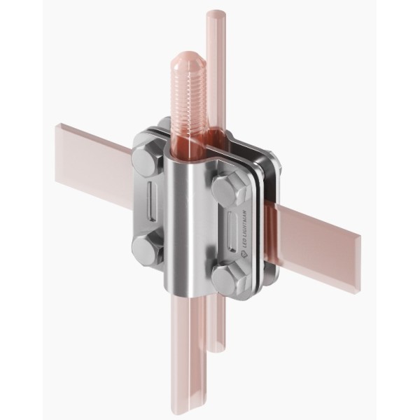 З'єднувач Leo Lightman Quadro проволоки ø8-10 мм зі смугою шириною до 30 мм та стрижнем заземлення d16 Nі (204133) - фото №1